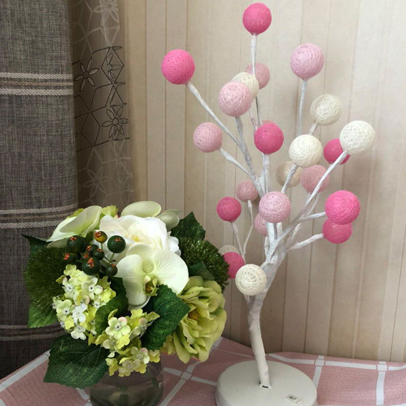 Ball Tree Bedroom Desk Lamp Cotton Thread Art Deco LED Night Table Lighting in Pink/Blue/Green-Pink-Blue Clearhalo 'Lamps' 'Table Lamps' Lighting' 897339