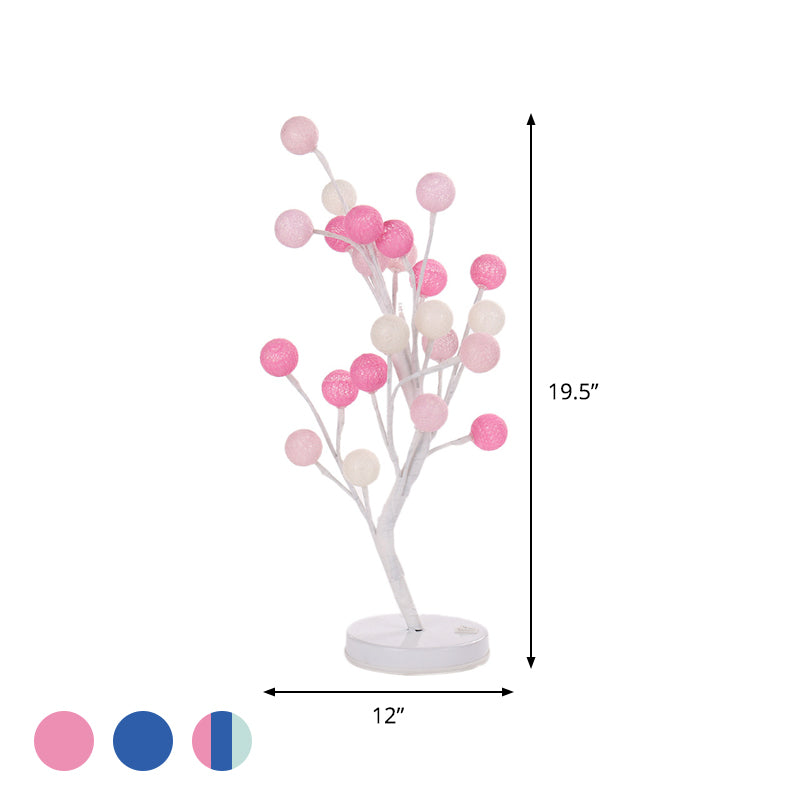 Ball Tree Bedroom Desk Lamp Cotton Thread Art Deco LED Night Table Lighting in Pink/Blue/Green-Pink-Blue Clearhalo 'Lamps' 'Table Lamps' Lighting' 897341