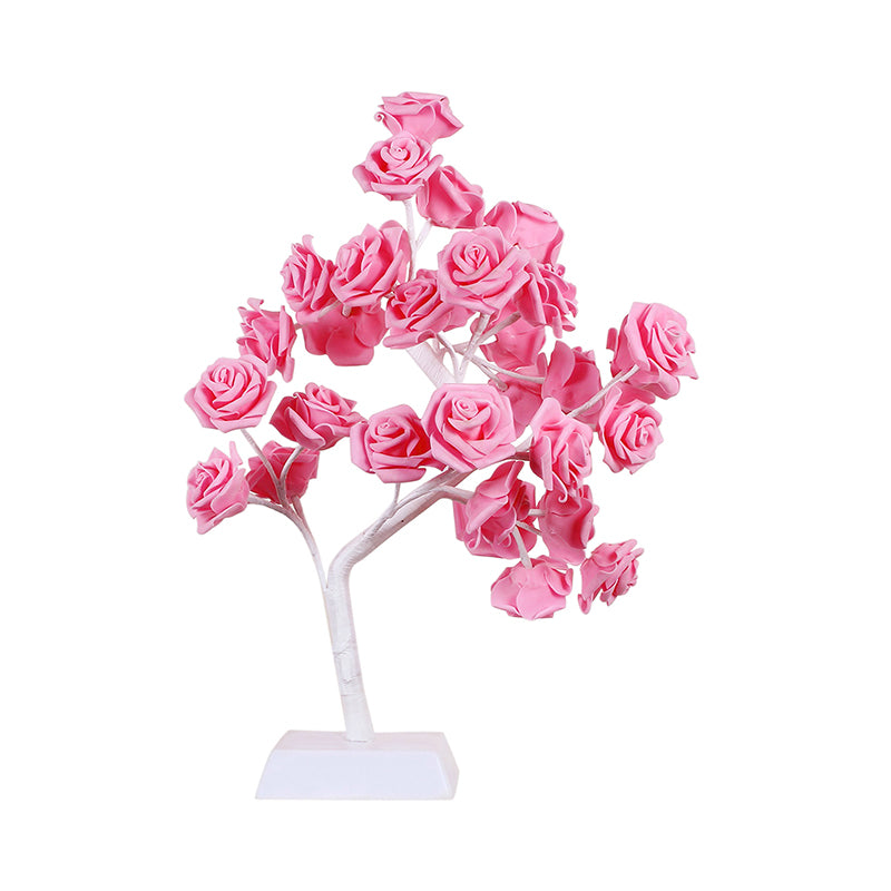 Pink Rose Night Lamp Art Deco LED Plastic Table Light with Branch Design for Restaurant Clearhalo 'Lamps' 'Table Lamps' Lighting' 897350