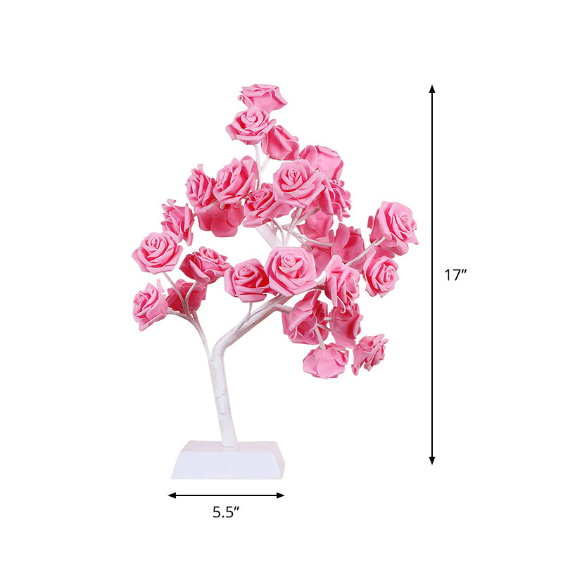 Pink Rose Night Lamp Art Deco LED Plastic Table Light with Branch Design for Restaurant Clearhalo 'Lamps' 'Table Lamps' Lighting' 897352