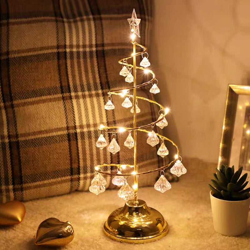 Silver/Gold Christmas Tree Desk Light Modern Clear K9 Crystal LED Night Table Lamp for Bedroom Gold Clearhalo 'Lamps' 'Table Lamps' Lighting' 897361