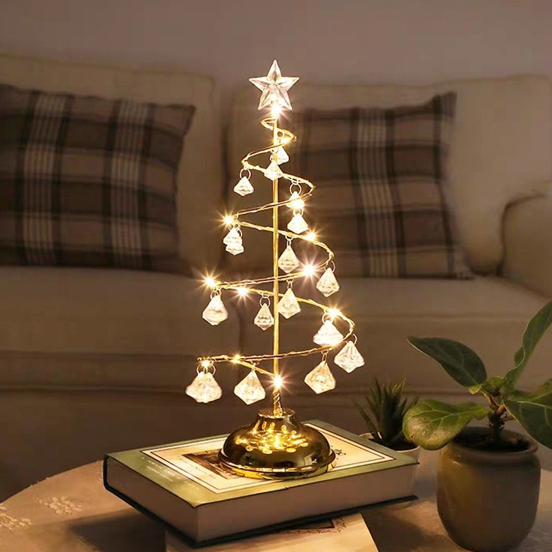 Silver/Gold Christmas Tree Desk Light Modern Clear K9 Crystal LED Night Table Lamp for Bedroom Clearhalo 'Lamps' 'Table Lamps' Lighting' 897362