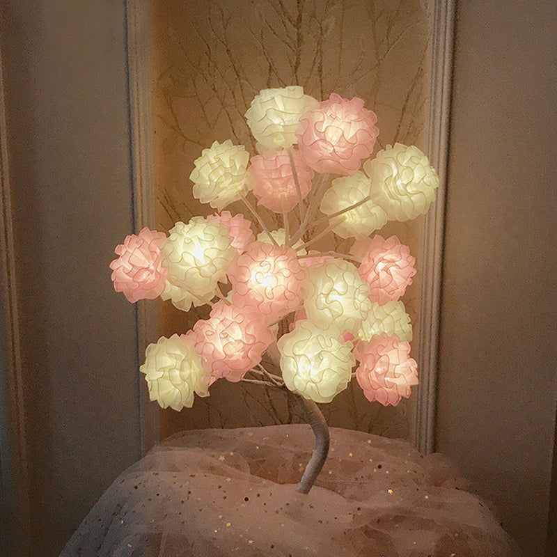 Fabric Floral Night Light Art Deco LED Nightstand Lamp in White/Pink/Blue with Branching Design for Living Room Clearhalo 'Lamps' 'Table Lamps' Lighting' 897386