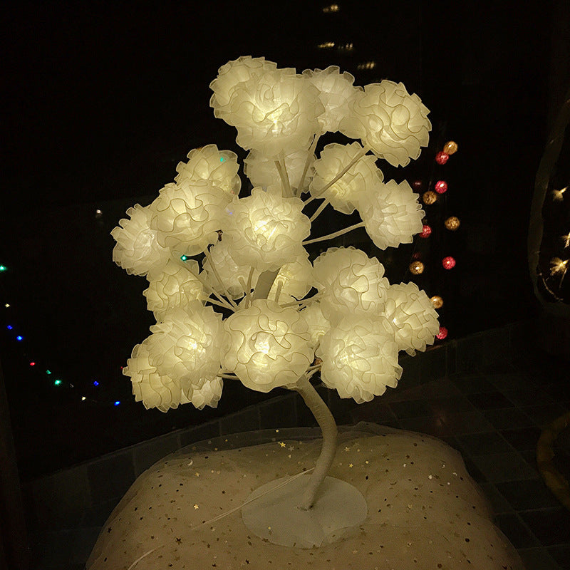 Fabric Floral Night Light Art Deco LED Nightstand Lamp in White/Pink/Blue with Branching Design for Living Room Clearhalo 'Lamps' 'Table Lamps' Lighting' 897390