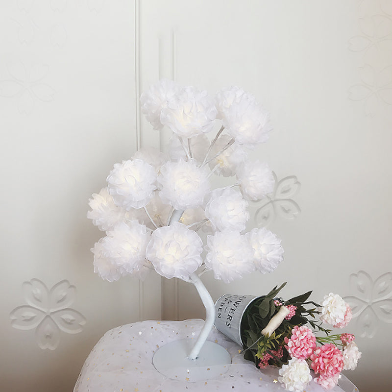 Fabric Floral Night Light Art Deco LED Nightstand Lamp in White/Pink/Blue with Branching Design for Living Room Clearhalo 'Lamps' 'Table Lamps' Lighting' 897391