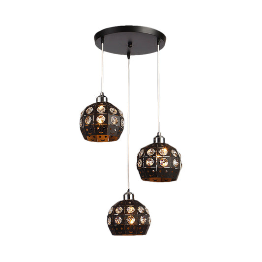 Dome Dining Room Suspension Light Crystal Embedded 3 Heads Modernist Multi Pendant Lamp Fixture in Black Clearhalo 'Ceiling Lights' 'Modern Pendants' 'Modern' 'Pendant Lights' 'Pendants' Lighting' 897507