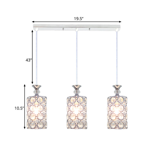3 Lights Restaurant Hanging Ceiling Lamp Modern Silver Cluster Pendant with Cylinder Crystal Encrusted Shade Clearhalo 'Ceiling Lights' 'Modern Pendants' 'Modern' 'Pendant Lights' 'Pendants' Lighting' 897520