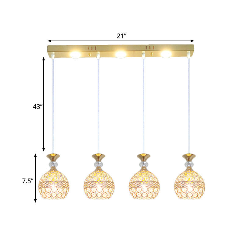 4 Heads Dining Room Multi Ceiling Light Modernist Gold Finish Pendulum Lamp with Globe Crystal Embedded Shade Clearhalo 'Ceiling Lights' 'Modern Pendants' 'Modern' 'Pendant Lights' 'Pendants' Lighting' 897524