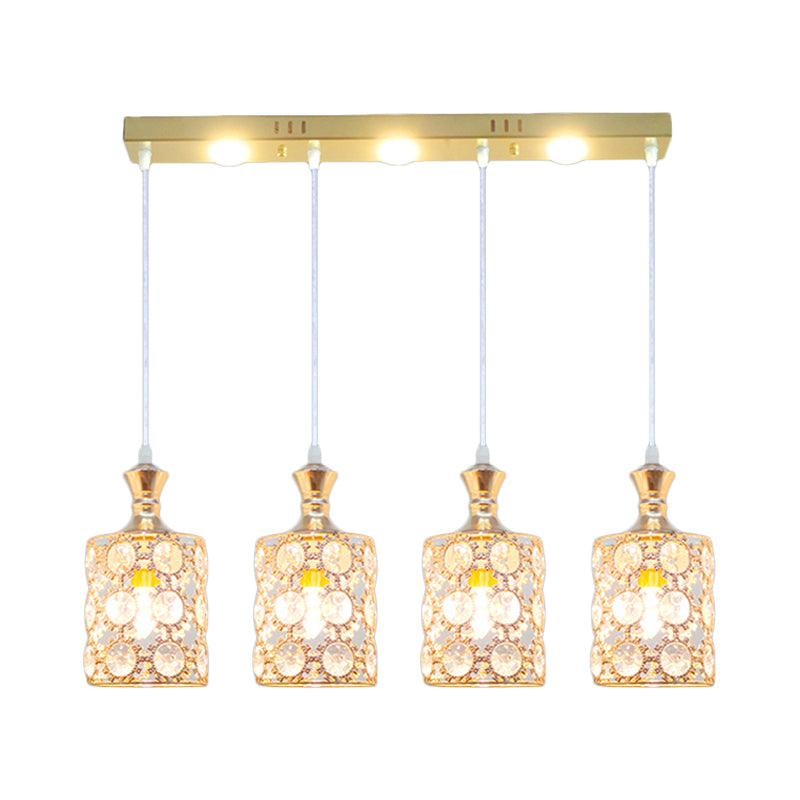 Gold Cylinder Shape Multiple Hanging Light Contemporary 4-Light Beveled K9 Crystal Pendant Clearhalo 'Ceiling Lights' 'Modern Pendants' 'Modern' 'Pendant Lights' 'Pendants' Lighting' 897531