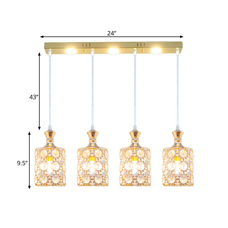 Gold Cylinder Shape Multiple Hanging Light Contemporary 4-Light Beveled K9 Crystal Pendant Clearhalo 'Ceiling Lights' 'Modern Pendants' 'Modern' 'Pendant Lights' 'Pendants' Lighting' 897532