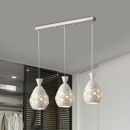 White Finish Wine Can Suspension Light Modernism 3 Bulbs Iron Multi Ceiling Lamp with Crystal Accent White Clearhalo 'Ceiling Lights' 'Modern Pendants' 'Modern' 'Pendant Lights' 'Pendants' Lighting' 897585