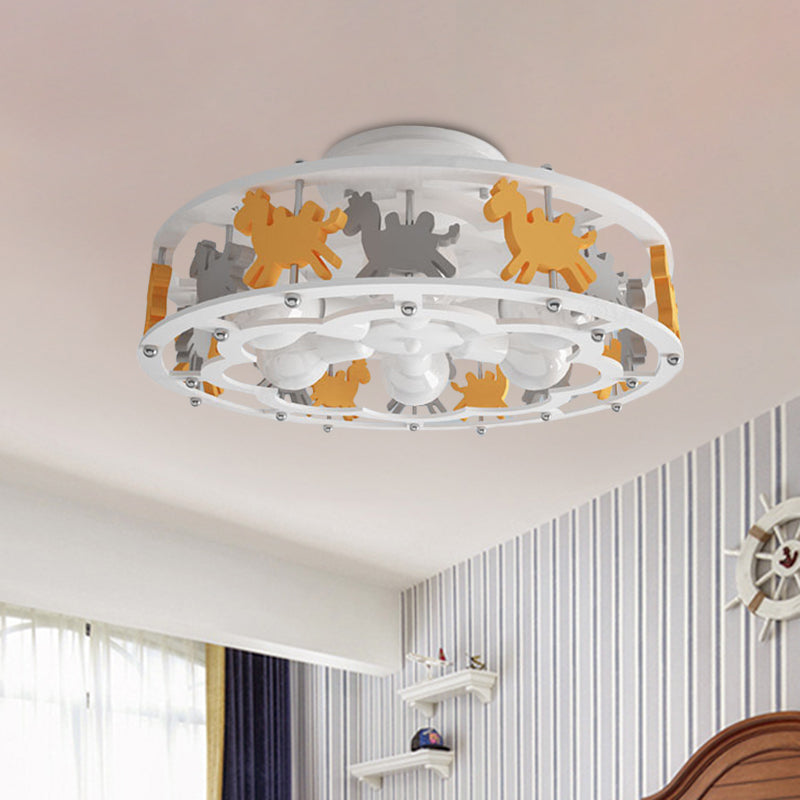 Nordic Drum Semi Flush Iron 6-Head Nursery Flush Mount Light with Camel Design in White White Clearhalo 'Ceiling Lights' 'Close To Ceiling Lights' 'Close to ceiling' 'Semi-flushmount' Lighting' 897990