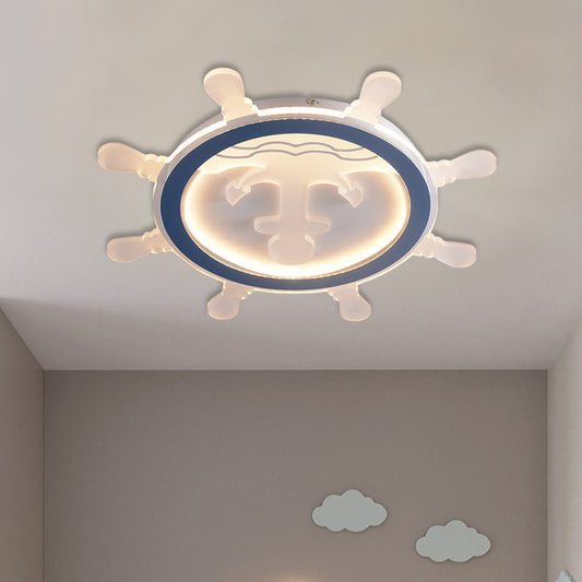 Mediterranean Rudder Flush Mount Metal Living Room LED Ceiling Light in Blue with Anchor Pattern Clearhalo 'Ceiling Lights' 'Close To Ceiling Lights' 'Close to ceiling' 'Flush mount' Lighting' 897995