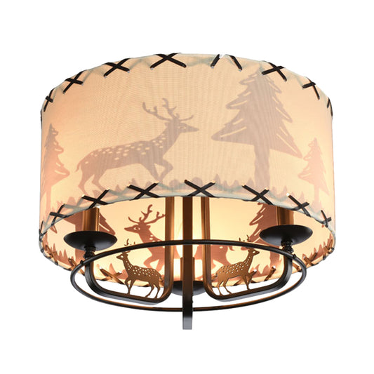 3-Bulb Kids Room Ceiling Lamp Modern Beige Semi Flush Light Fixture with Drum Fabric Shade Clearhalo 'Ceiling Lights' 'Close To Ceiling Lights' 'Close to ceiling' 'Semi-flushmount' Lighting' 898000