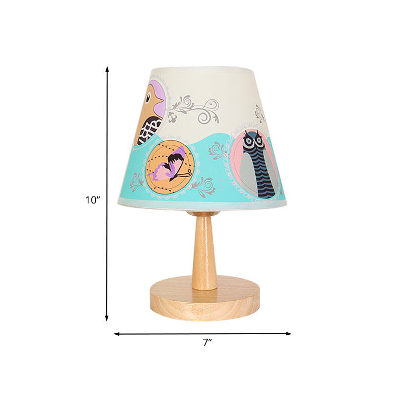 Fabric Conical Table Lamp Cartoon 1 Head Wood Nightstand Light with Airplane/Elephant/Bear Pattern for Bedroom Clearhalo 'Lamps' 'Table Lamps' Lighting' 898048