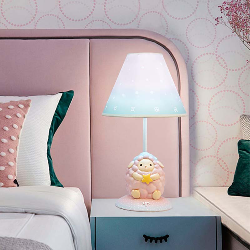 Pink Constellation Night Table Light Cartoon 1 Bulb Resin Nightstand Lamp with Cone Fabric Shade Pink A Clearhalo 'Lamps' 'Table Lamps' Lighting' 898049