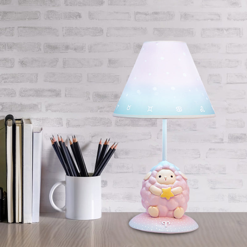 Pink Constellation Night Table Light Cartoon 1 Bulb Resin Nightstand Lamp with Cone Fabric Shade Clearhalo 'Lamps' 'Table Lamps' Lighting' 898050