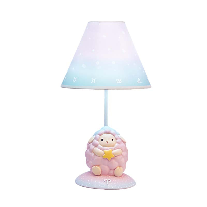 Pink Constellation Night Table Light Cartoon 1 Bulb Resin Nightstand Lamp with Cone Fabric Shade Clearhalo 'Lamps' 'Table Lamps' Lighting' 898051