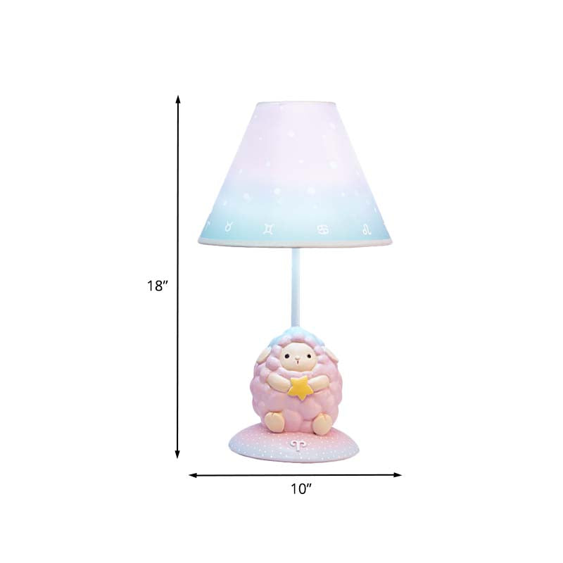 Pink Constellation Night Table Light Cartoon 1 Bulb Resin Nightstand Lamp with Cone Fabric Shade Clearhalo 'Lamps' 'Table Lamps' Lighting' 898052