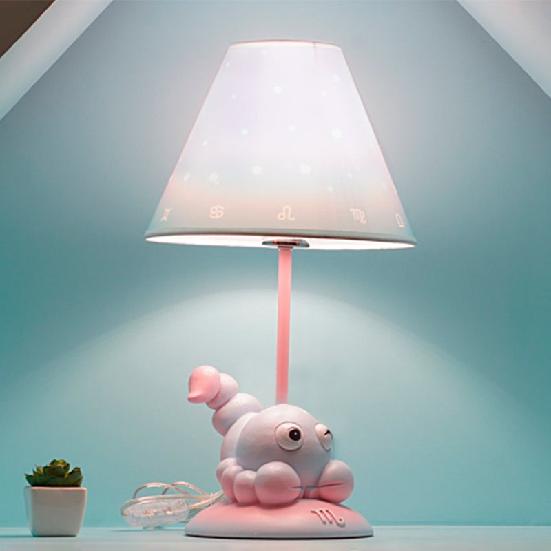 Pink Constellation Night Table Light Cartoon 1 Bulb Resin Nightstand Lamp with Cone Fabric Shade Pink B Clearhalo 'Lamps' 'Table Lamps' Lighting' 898053