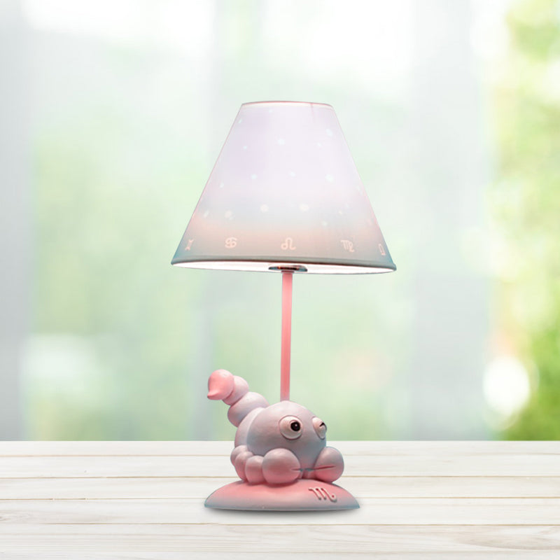 Pink Constellation Night Table Light Cartoon 1 Bulb Resin Nightstand Lamp with Cone Fabric Shade Clearhalo 'Lamps' 'Table Lamps' Lighting' 898054