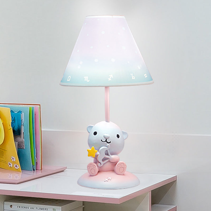 Pink Constellation Night Table Light Cartoon 1 Bulb Resin Nightstand Lamp with Cone Fabric Shade Pink C Clearhalo 'Lamps' 'Table Lamps' Lighting' 898058
