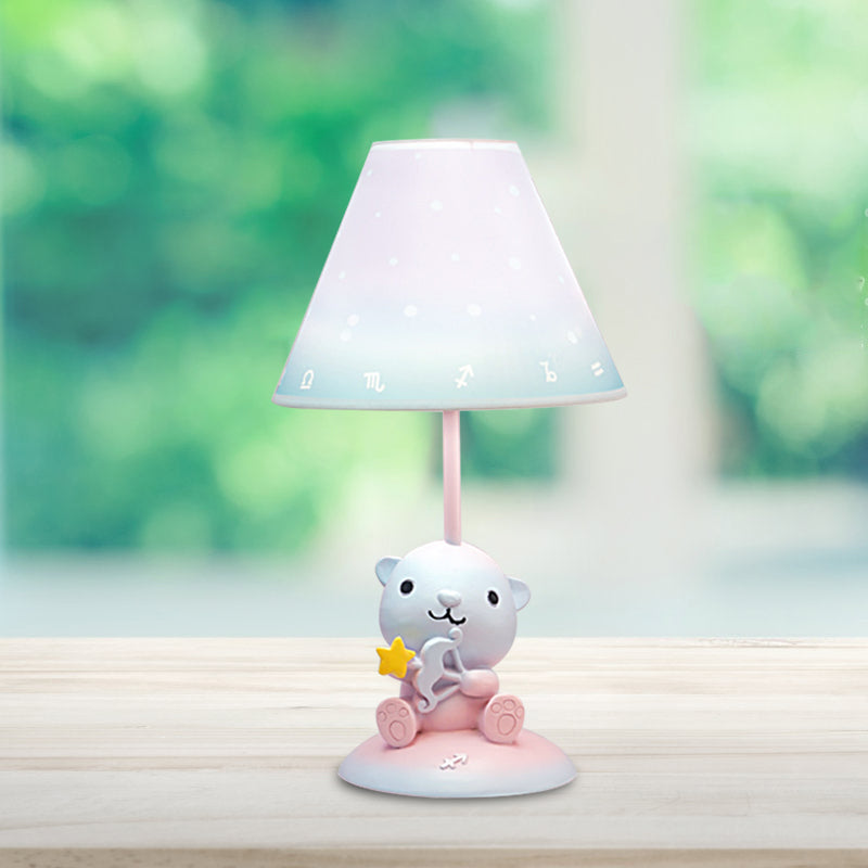 Pink Constellation Night Table Light Cartoon 1 Bulb Resin Nightstand Lamp with Cone Fabric Shade Clearhalo 'Lamps' 'Table Lamps' Lighting' 898059
