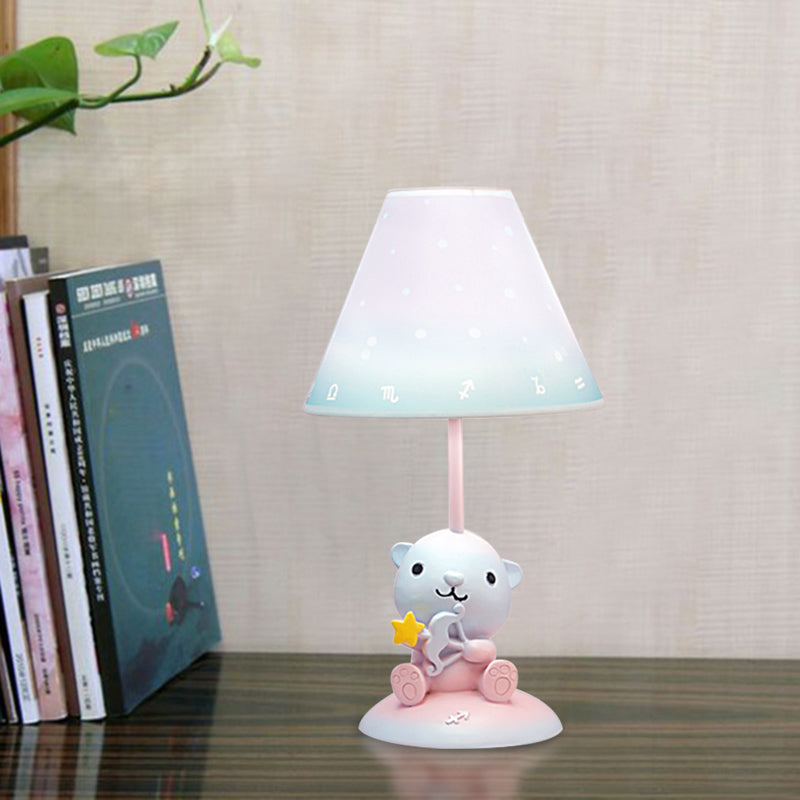 Pink Constellation Night Table Light Cartoon 1 Bulb Resin Nightstand Lamp with Cone Fabric Shade Clearhalo 'Lamps' 'Table Lamps' Lighting' 898060