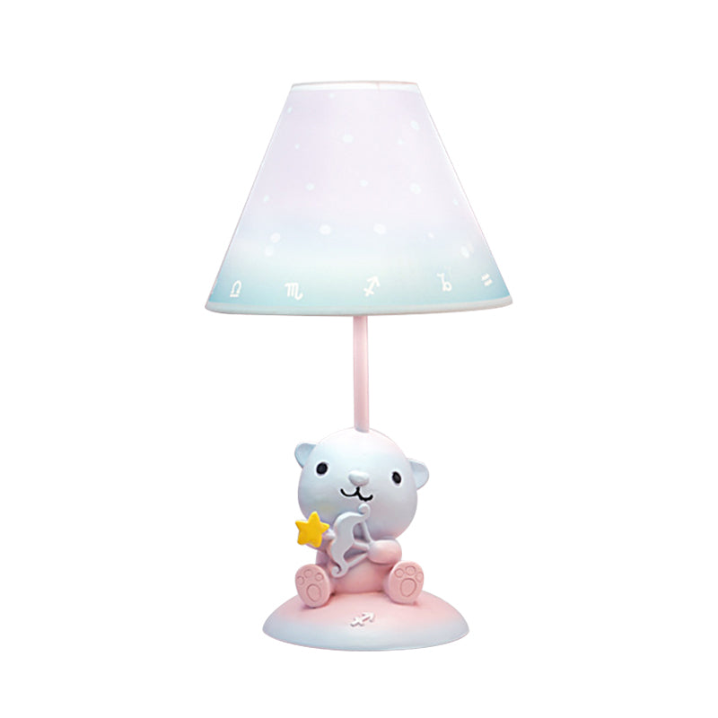 Pink Constellation Night Table Light Cartoon 1 Bulb Resin Nightstand Lamp with Cone Fabric Shade Clearhalo 'Lamps' 'Table Lamps' Lighting' 898061