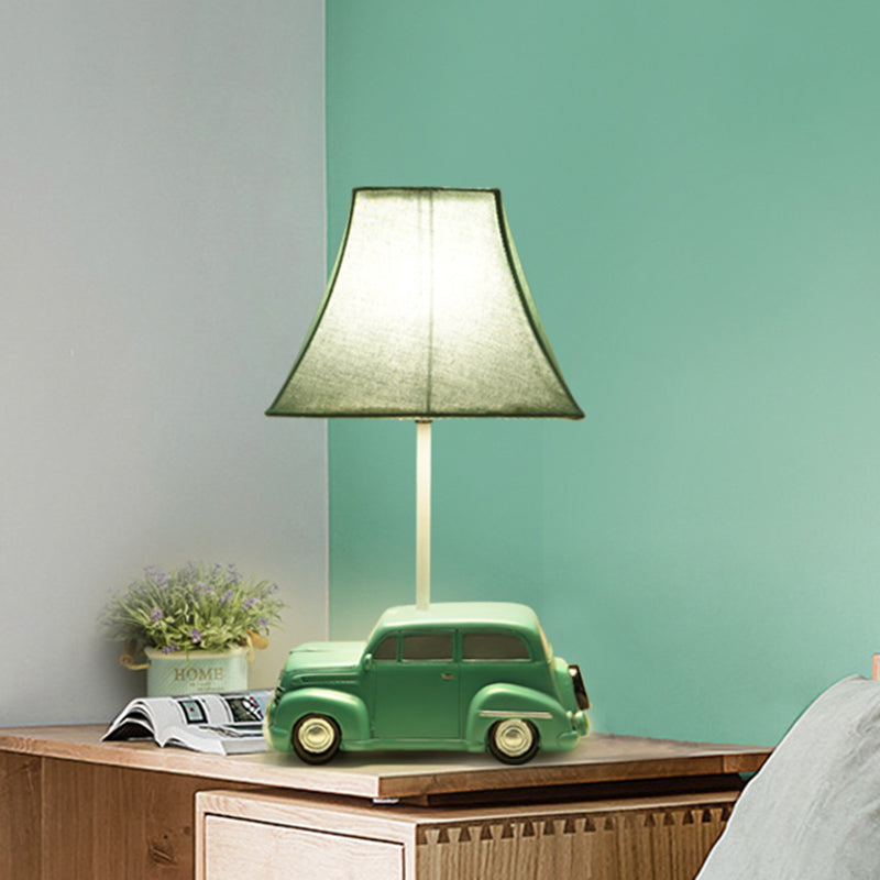 1-Head Nursery Nightstand Light Cartoon Blue Desk Lamp with Bell Fabric Shade and Car Resin Base Blue Clearhalo 'Lamps' 'Table Lamps' Lighting' 898063