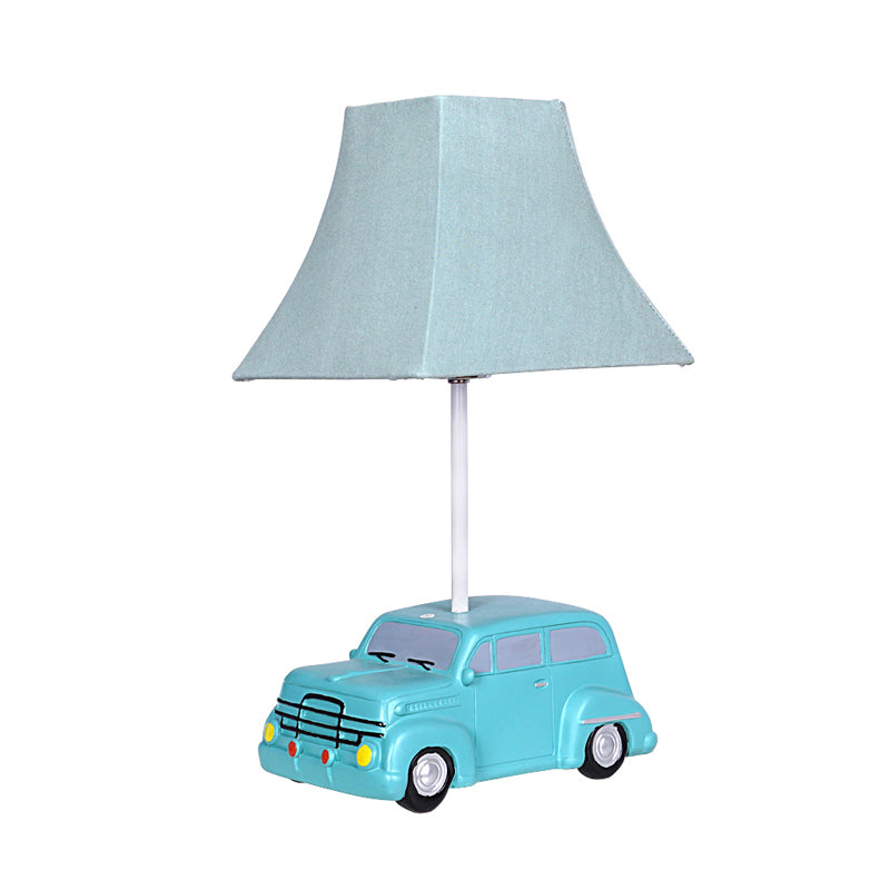 1-Head Nursery Nightstand Light Cartoon Blue Desk Lamp with Bell Fabric Shade and Car Resin Base Clearhalo 'Lamps' 'Table Lamps' Lighting' 898065