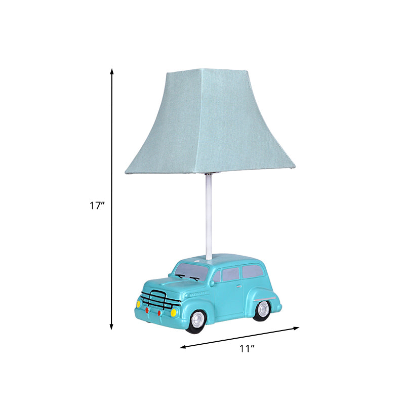 1-Head Nursery Nightstand Light Cartoon Blue Desk Lamp with Bell Fabric Shade and Car Resin Base Clearhalo 'Lamps' 'Table Lamps' Lighting' 898066