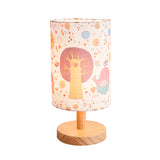 Wood Cylinder Night Table Lamp Kids 1 Head Fabric Nightstand Light with Tree and Flower Pattern Clearhalo 'Lamps' 'Table Lamps' Lighting' 898081