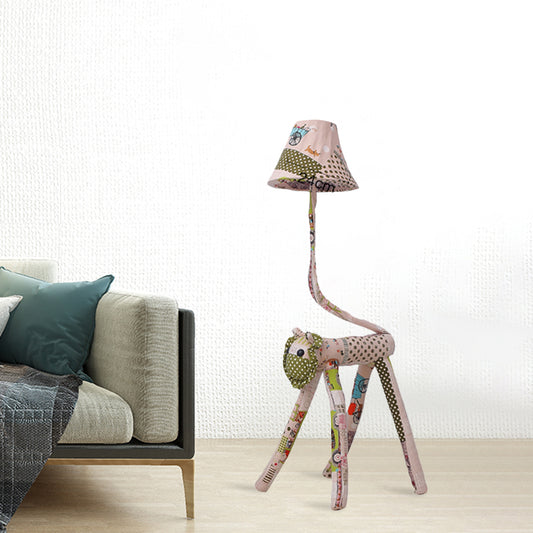 Bell Fabric Floor Light Cartoon 1-Bulb Pink Standing Floor Lamp with Lion Base for Bedroom Clearhalo 'Floor Lamps' 'Lamps' Lighting' 898084