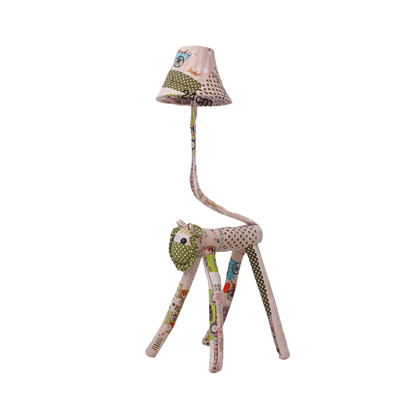 Bell Fabric Floor Light Cartoon 1-Bulb Pink Standing Floor Lamp with Lion Base for Bedroom Clearhalo 'Floor Lamps' 'Lamps' Lighting' 898085