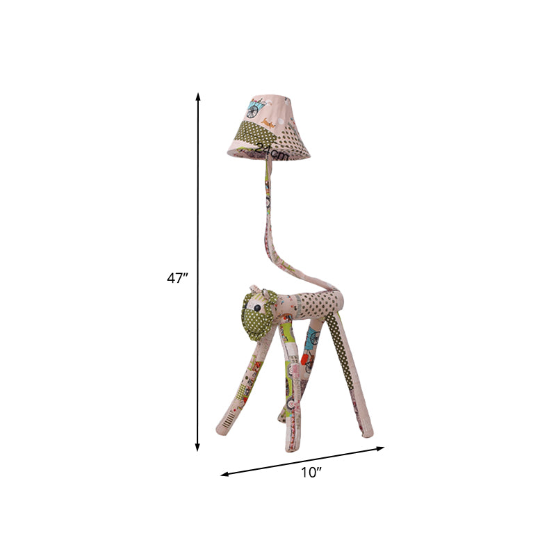 Bell Fabric Floor Light Cartoon 1-Bulb Pink Standing Floor Lamp with Lion Base for Bedroom Clearhalo 'Floor Lamps' 'Lamps' Lighting' 898086