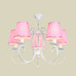 Minimalism Barrel Ceiling Chandelier Fabric 5 Lights Bedroom Hanging Light Fixture in Pink Clearhalo 'Ceiling Lights' 'Chandeliers' Lighting' options 898184