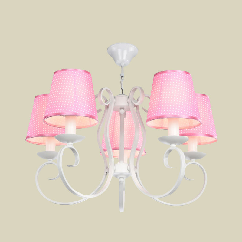 Minimalism Barrel Ceiling Chandelier Fabric 5 Lights Bedroom Hanging Light Fixture in Pink Clearhalo 'Ceiling Lights' 'Chandeliers' Lighting' options 898184