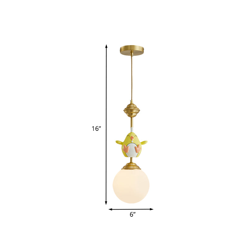Resin Pig/Chicken/Snake Pendant Cartoon 1 Light Gold Hanging Light Fixture with Spherical Opal Glass Shade Clearhalo 'Ceiling Lights' 'Pendant Lights' 'Pendants' Lighting' 898220