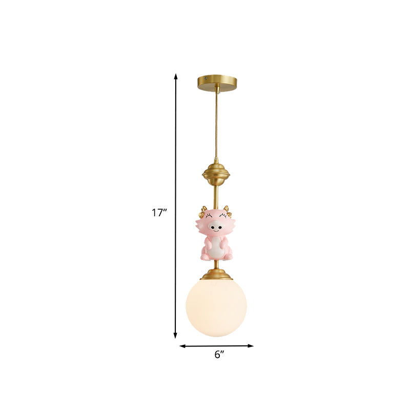Resin Pig/Chicken/Snake Pendant Cartoon 1 Light Gold Hanging Light Fixture with Spherical Opal Glass Shade Clearhalo 'Ceiling Lights' 'Pendant Lights' 'Pendants' Lighting' 898230