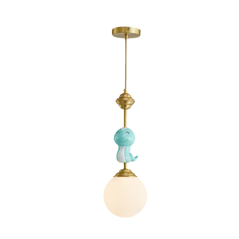 Resin Pig/Chicken/Snake Pendant Cartoon 1 Light Gold Hanging Light Fixture with Spherical Opal Glass Shade Clearhalo 'Ceiling Lights' 'Pendant Lights' 'Pendants' Lighting' 898234