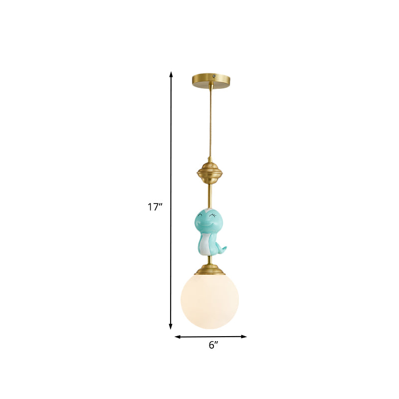 Resin Pig/Chicken/Snake Pendant Cartoon 1 Light Gold Hanging Light Fixture with Spherical Opal Glass Shade Clearhalo 'Ceiling Lights' 'Pendant Lights' 'Pendants' Lighting' 898235