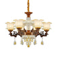 Mid Century Flower Chandelier Lighting Frosted Glass 6 Lights Living Room Pendulum Lamp in Brown Clearhalo 'Ceiling Lights' 'Chandeliers' Lighting' options 898237