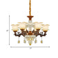 Mid Century Flower Chandelier Lighting Frosted Glass 6 Lights Living Room Pendulum Lamp in Brown Clearhalo 'Ceiling Lights' 'Chandeliers' Lighting' options 898239