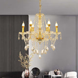 Crystal Swag Ceiling Chandelier Modern 6 Heads Gold Finish Candle Hanging Light Kit Clearhalo 'Ceiling Lights' 'Chandeliers' 'Modern Chandeliers' 'Modern' Lighting' 898241