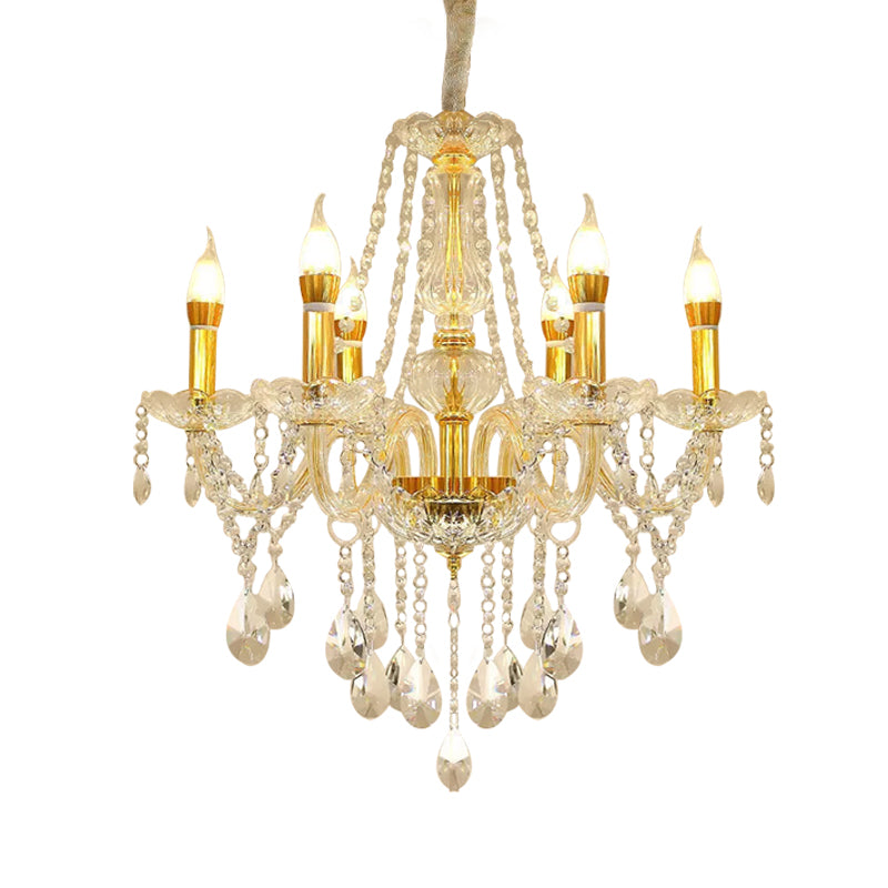 Crystal Swag Ceiling Chandelier Modern 6 Heads Gold Finish Candle Hanging Light Kit Clearhalo 'Ceiling Lights' 'Chandeliers' 'Modern Chandeliers' 'Modern' Lighting' 898242