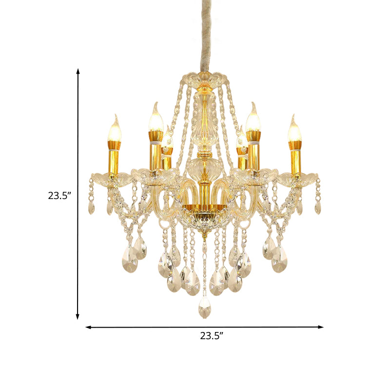 Crystal Swag Ceiling Chandelier Modern 6 Heads Gold Finish Candle Hanging Light Kit Clearhalo 'Ceiling Lights' 'Chandeliers' 'Modern Chandeliers' 'Modern' Lighting' 898243