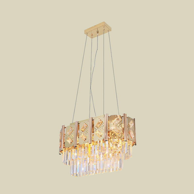 Beveled Crystal Prisms Tiered Hanging Lighting Modern 10 Lights Ceiling Chandelier in Gold Clearhalo 'Ceiling Lights' 'Chandeliers' 'Modern Chandeliers' 'Modern' Lighting' 898266