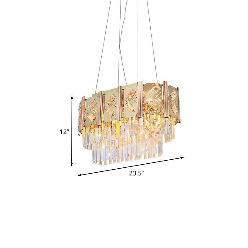 Beveled Crystal Prisms Tiered Hanging Lighting Modern 10 Lights Ceiling Chandelier in Gold Clearhalo 'Ceiling Lights' 'Chandeliers' 'Modern Chandeliers' 'Modern' Lighting' 898267