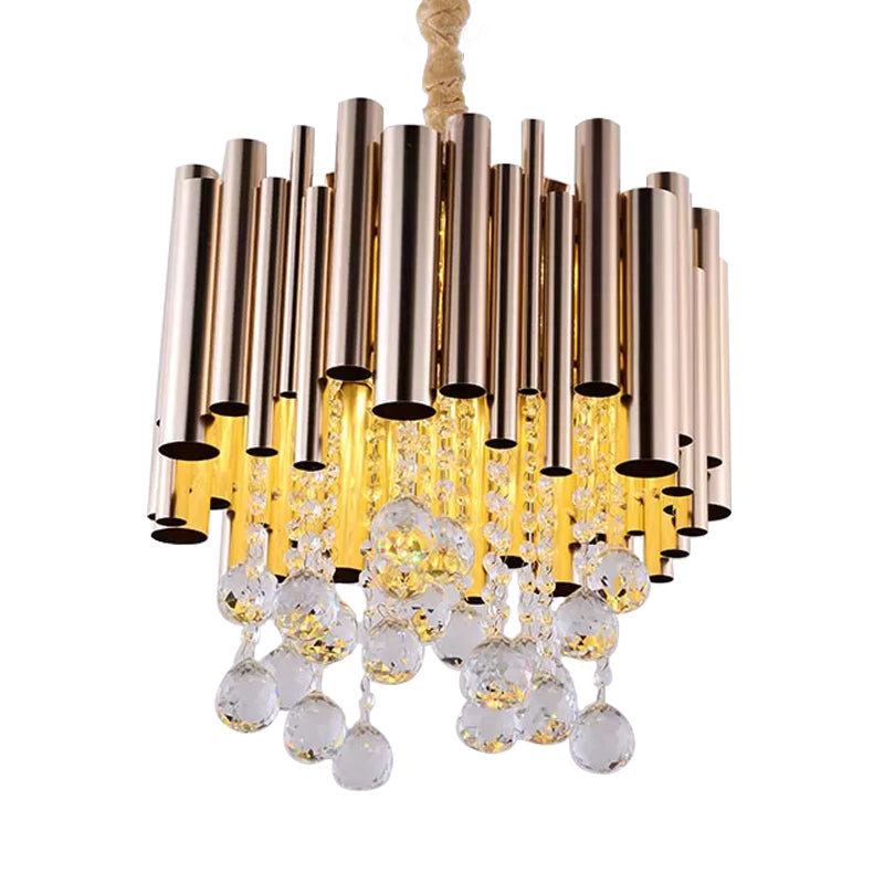 Slim Tube Metal Chandelier Light Fixture Modernist 6 Lights Gold/Rose Red Finish Pendulum Lamp with Crystal Ball Deco Clearhalo 'Ceiling Lights' 'Chandeliers' 'Modern Chandeliers' 'Modern' Lighting' 898294